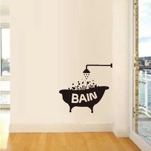 Modern black Salle de Bain vinyl wall decal featuring bathtub and shower head design