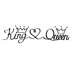 Minimalist King and Queen vinyl wall stickers with heart and crown for couple bedroom decor