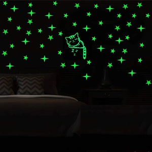 Glow In The Dark Stars Sleeping Cat Wall Stickers PVC Luminous Night Light Switch Decals For Kids Bedroom Home Decor