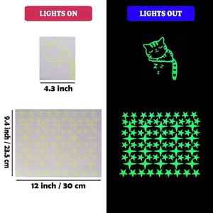 Luminous sleeping cat and stars wall stickers for home decor with glow in dark effect