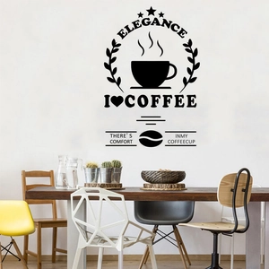 Minimalist black I Love Coffee wall sticker with coffee cup and elegant text for home decor