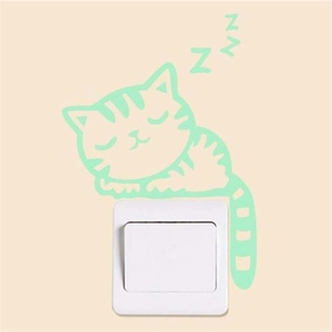Luminous sleeping cat wall sticker with glowing stars for home light switch decoration