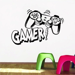Black vinyl GAMER! wall sticker with game controller icon for kids bedroom decor