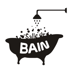 Minimalist vinyl bathroom wall decal featuring a vintage bathtub silhouette and bubbles