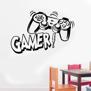 Black vinyl GAMER wall decal with game controller for kids bedroom decoration