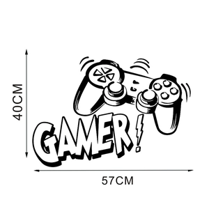 Detail view of the GAMER wall sticker with dimensions 40x57cm and gamepad design