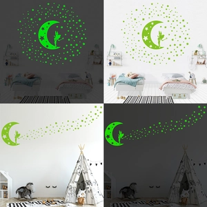 Luminous Glow In The Dark Wall Sticker Moon Stars Fairy Silhouette PVC Fluorescent Decal For Kids Bedroom Nursery Decor