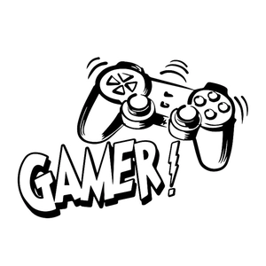 Black and white GAMER vinyl wall decal with controller graphic for kids room decor