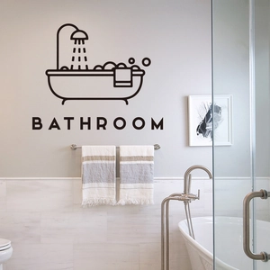 Waterproof PVC Bathroom Wall Sticker Bathtub Icon Lettering Decal For Toilet Door Home Decor Removable Black Vinyl Sign