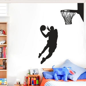 Black vinyl basketball slam dunk silhouette wall sticker for kids bedroom and living room