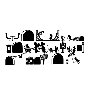 Black mouse family silhouette wall decals for living room and nursery stairs decoration