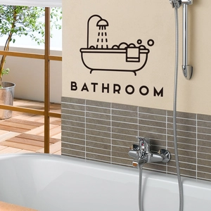 Minimalist black bathroom wall sticker with bathtub and bubbles design for wall decor