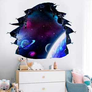 3D space wall sticker featuring planets and cosmic nebula for kids room decoration