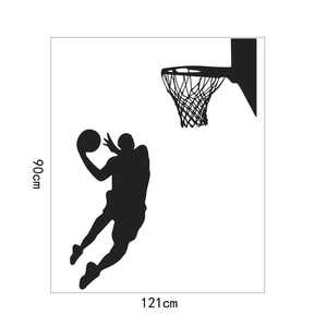 Detail showing dimensions 90x121cm of matte black vinyl basketball wall sticker