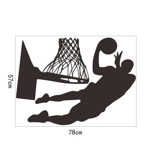 Detailed size chart showing basketball dunk vinyl wall sticker dimensions 78x57cm