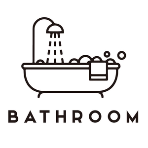 Minimalist black bathtub wall sticker with shower icon and Bathroom text for home decor
