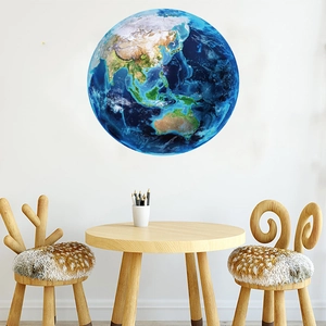 Detailed wall sticker of Earth view showing Asia and Oceania in a cozy nursery room