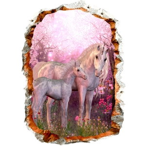 3D wall sticker with pink unicorn and cherry blossoms forest for living room decor