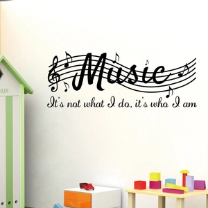 Vinyl music wall decal with notes and musical staff for modern home interior decor