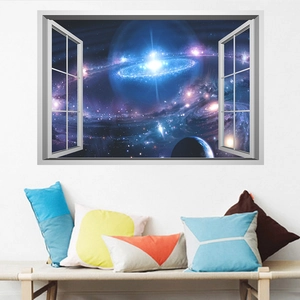 3D window wall sticker showing a vibrant galaxy universe scene for home decoration