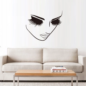 Modern Minimalist Female Face Line Art Wall Sticker Long Eyelashes Lips Pattern PVC Waterproof Decorative Wall Decal For Living Room Bedroom