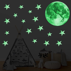 Stickers muraux lune et licorne fluorescents avec étoiles pour chambre d'enfant