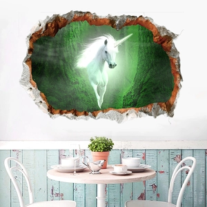 3D broken wall forest unicorn wall sticker for living room and bedroom home decoration