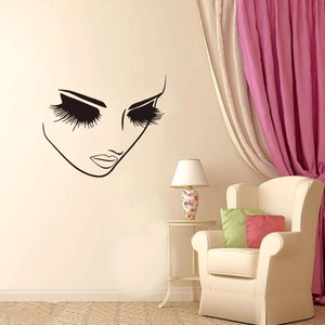 Minimalist female face wall decal with eyelashes for stylish living room home decor