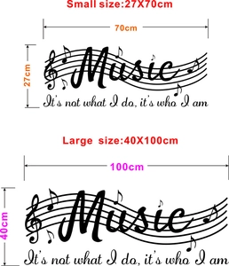 Detail view of Music staff wall stickers showing two sizes with vinyl quote and notes