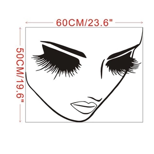 Minimalist female face and eyelashes wall sticker with 60x50cm dimensions layout