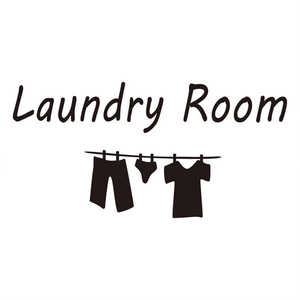 Black vinyl Laundry Room wall decal with hanging clothes silhouette for home decor