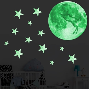 Stickers muraux licorne sur la lune fluorescents avec étoiles pour chambre d'enfant