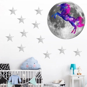 Stickers muraux licorne et lune phosphorescents pour décoration de chambre d'enfant