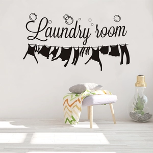 Minimalist black Laundry Room wall sticker with drying clothes silhouette on white wall