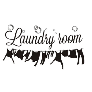 Minimalist black Laundry Room wall sticker with hanging clothes silhouette for home decor