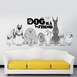 Dog Is A Friend Cartoon Dog Wall Sticker PVC Modern Waterproof Decals For Kids Room Nursery Living Room Home Decor
