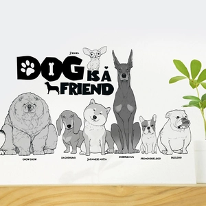 Detail of dog themed wall stickers with Dog Is A Friend slogan and cute cartoon puppies