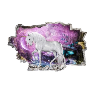 3D unicorn wall sticker with broken wall effect for kids room dreamy starry forest decor
