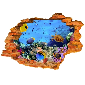 3D ocean wall sticker with sea turtle and coral reef in a broken wall visual design