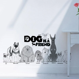 Detailed wall sticker layout featuring various dog breeds and Dog Is A Friend slogan