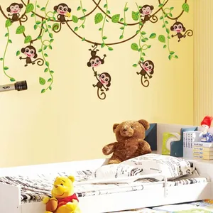 Cartoon Monkey Tree Vine Wall Sticker Removable PVC Decal For Kids Room Nursery Kindergarten Modern Home Wall Decoration