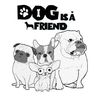 Minimalist black and white wall sticker showing four cute dogs and Dog Is A Friend text