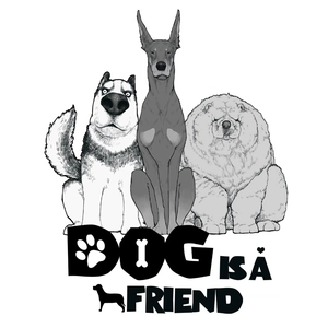 Artistic dog wall sticker featuring cartoon husky and doberman with 'Dog Is A Friend' text