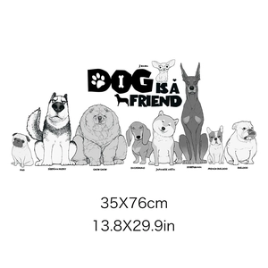 Cartoon dog wall decals featuring various breeds and Dog Is A Friend text for kids room