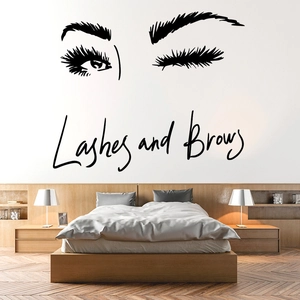 Stickers Muraux Lashes and Brows Cils Sourcils Stickers Muraux Imperméable PVC Vinyle Art Mural pour Salon de Beauté Chambre Décor