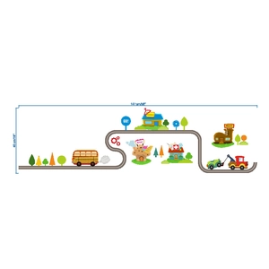 Stickers muraux ville avec voitures et boutiques, 147x40cm pour décoration chambre enfant