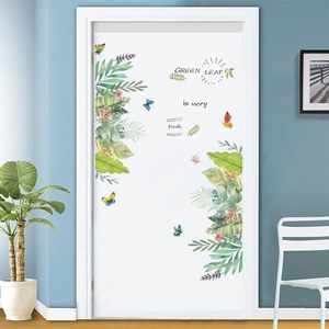 Fresh Green Tropical Leaves Wall Stickers Waterproof PVC Butterfly Plant Decals For Living Room Bedroom Background Home Decor