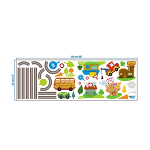 Détail des stickers muraux ville de voitures de 90x30cm pour chambre d'enfant