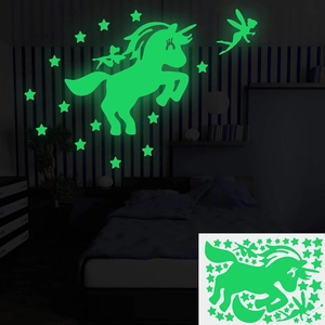 Luminous unicorn and stars wall stickers for kids' bedroom ceiling glow in the dark