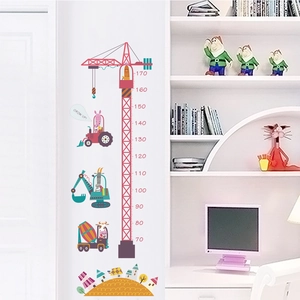 Detail von Cartoon-Turmdrehkran-Messleiste Wandsticker für Kinderzimmer mit Tiermotiven